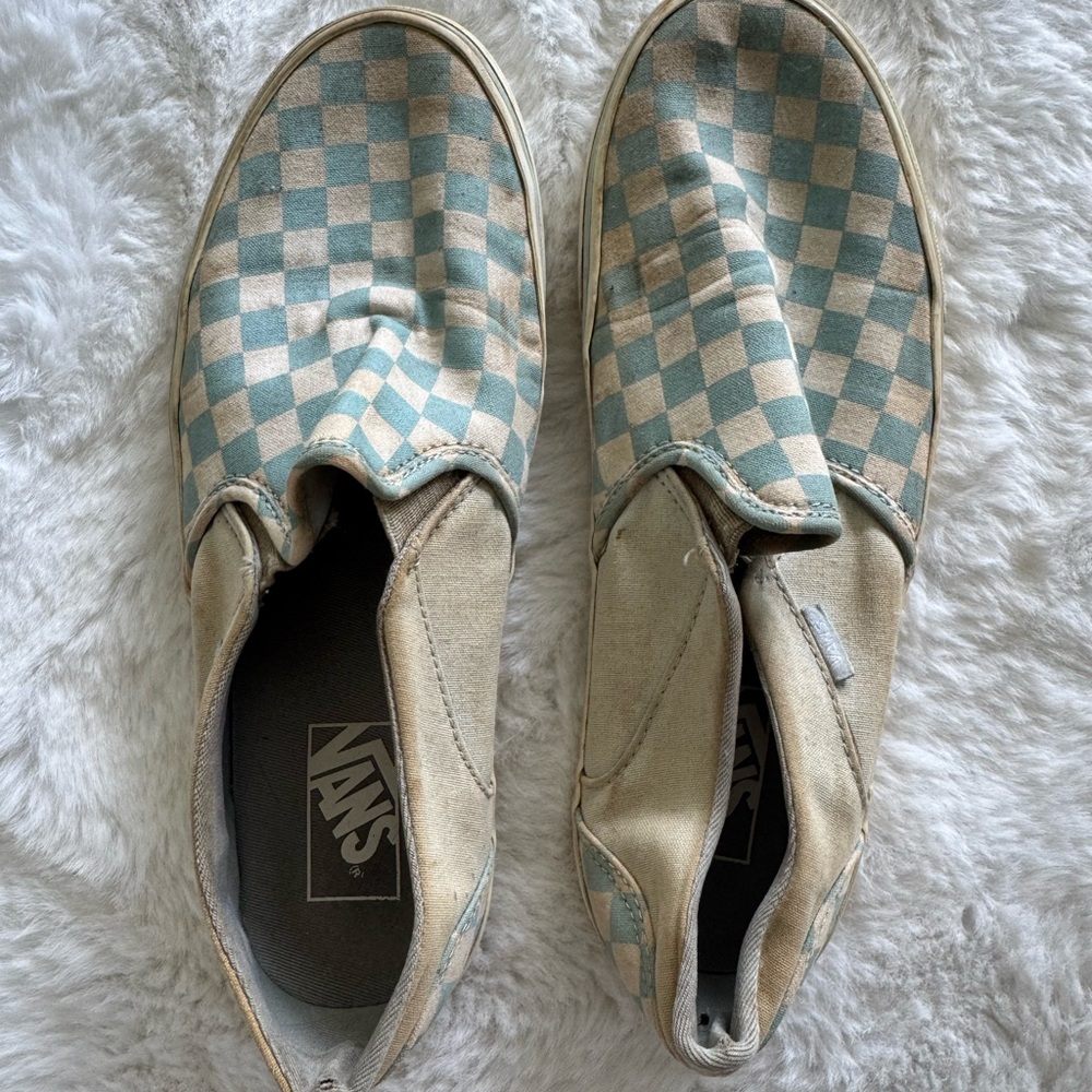 Vans Blue and Cream Checkered Slip-Ons Womens 11